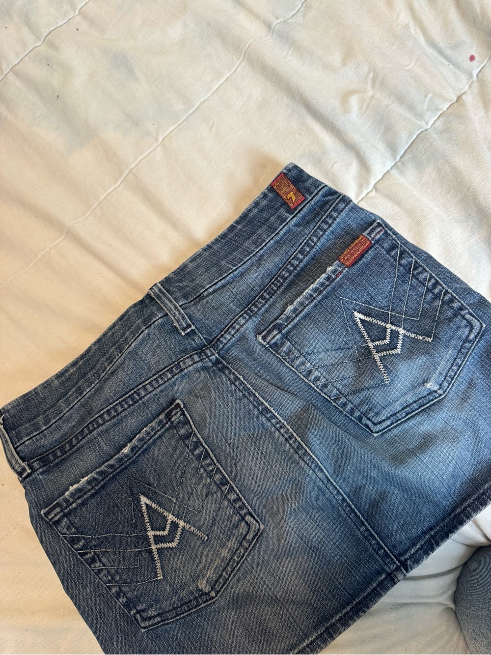 7 For All Mankind Blue Denim Skirt with Embroidered Back Pockets